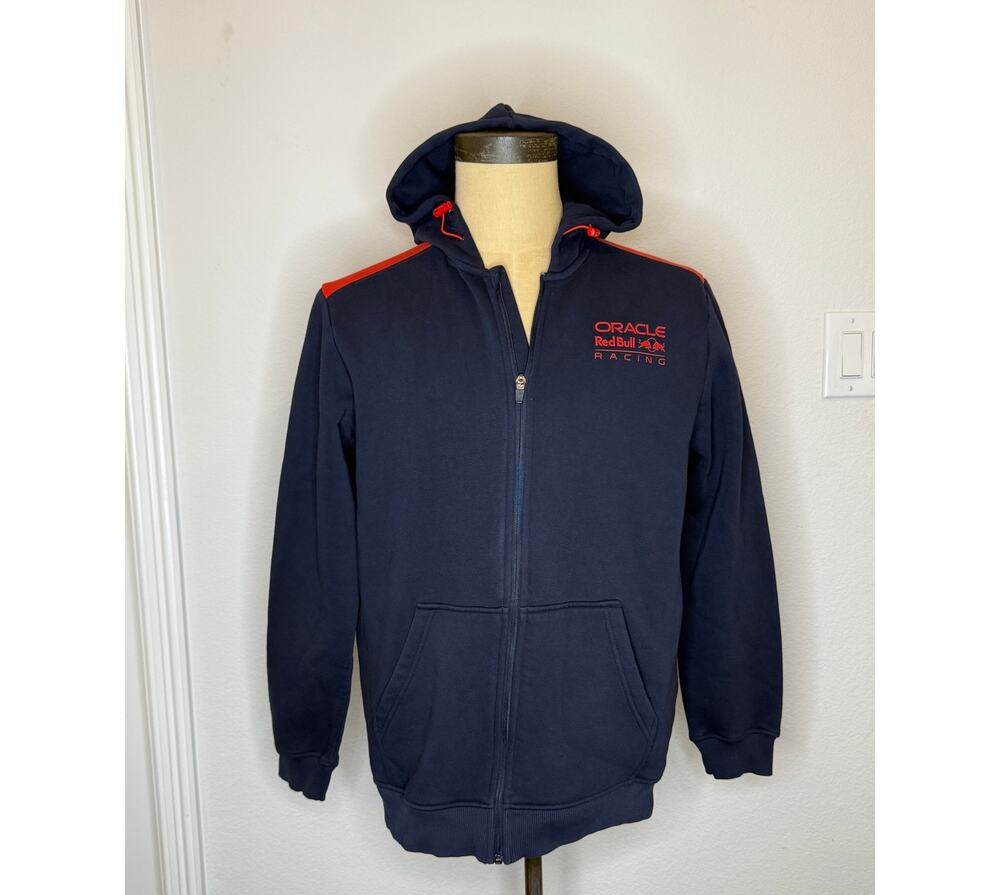 Oracle Red Bull Racing Hoodie Full Zip Jacket Top Sweatshirt Navy Red Men Size L